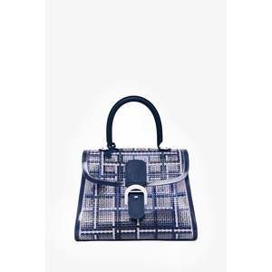 Delvaux Navy Vinyl Gingham 'Dreamer Brillant' MM Top Handle with Strap